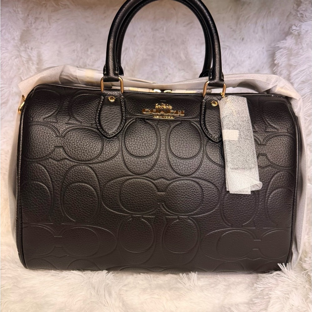 NWT Coach Rowan LARGE satchel bag Embossed Black Leather Satchel